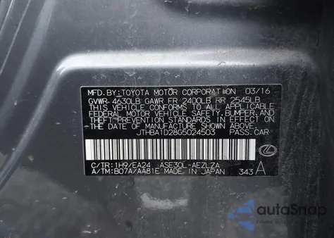 2016 Lexus Is 200T from USA, damaged, VIN JTHBA1D28G5024503